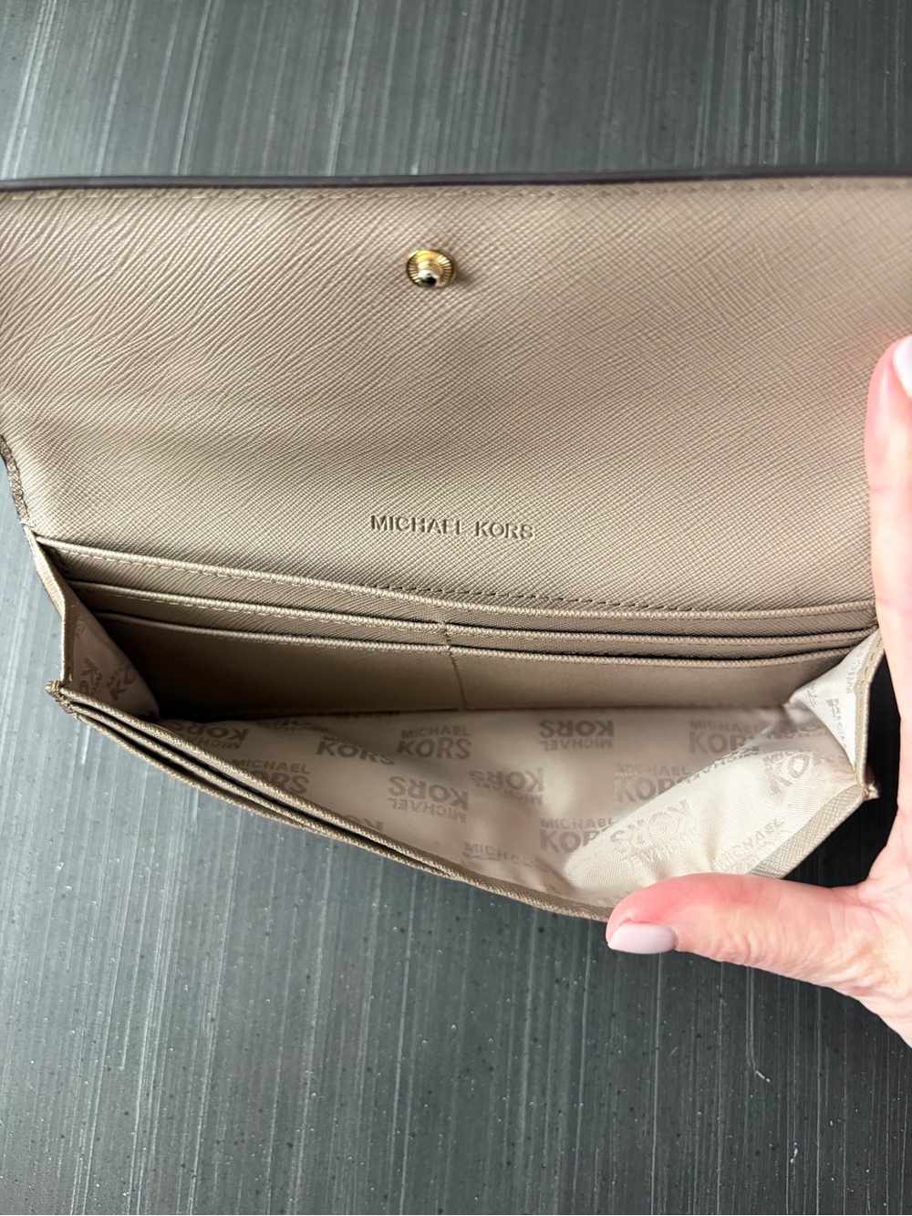 Michael Kors Taupe Quilted Wallet with Gold Studs - Picture 5 of 8